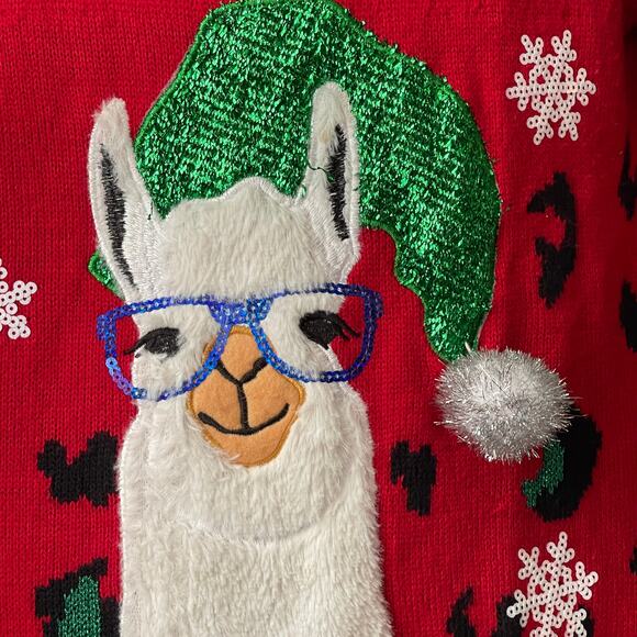 33 Degrees Jester Llama Party Animal Ugly Christmas Sweater Dress Size Medium - Picture 2 of 6